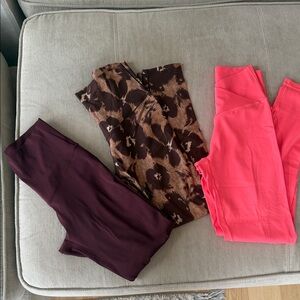 Set of Three Women's Leggings - Pink, Brown, and Burgundy